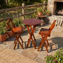 Conjunto Mesa Bistrô Dobrável com 2 Banquetas de Madeira Maciça Mel Conjunto Mesa Bistrô Dobrável com 2 Banquetas de Madeira Maciça Mel