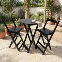 Conjunto Mesa Bistrô Dobrável com 2 Banquetas de Madeira Maciça Preto