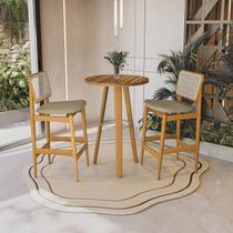 Conjunto Mesa Bistrô e 2 Banquetas em Madeira Maciça Áurea Bege Conjunto Mesa Bistrô e 2 Banquetas em Madeira Maciça Áurea Bege