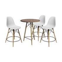 Conjunto Mesa Bistrô Eames Eiffel Amêndoa com 3 Banquetas Brancas de Madeira
