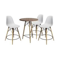 Conjunto Mesa Bistrô Eames Eiffel Amêndoa Com 3 Banquetas Brancas De Madeira - Cor: Marrom