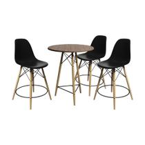 Conjunto Mesa Bistrô Eames Eiffel Amêndoa com 3 Banquetas Pretas de Madeira