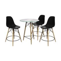 Conjunto Mesa Bistrô Eames Eiffel Vidro com 3 Banquetas Pretas de Madeira Conjunto Mesa Bistrô Eames Eiffel Vidro com 3 Banquetas Pretas de Madeira