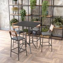 Conjunto Mesa Bistrô Gabi Metal + 4 Banquetas Gabi Metal - Preto Assento Estofado Corano Preto