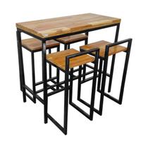 Conjunto Mesa Bistrô Industrial 1,20m Teca Com 4 Banquetas Industrial Taburete