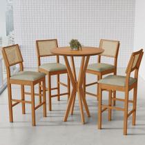 Conjunto Mesa Bistrô Jade com 4 Banquetas Rubi Madeira Maciça Conjunto Mesa Bistrô Jade com 4 Banquetas Rubi Madeira Maciça