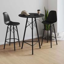 Conjunto Mesa Bistrô Redonda Estrutura em Ferro Preto com Tampo Preto com 2 Banquetas Eames Preta