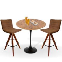 Conjunto Mesa Bistrô Saarinen 60 cm Tampo Antíqua Base Altura 105 cm Preta + 2 Banquetas Cercatto Giratória