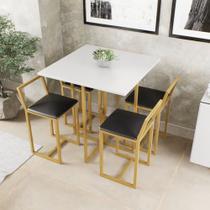 Conjunto Mesa Branca 4 Cadeiras Pequena Estofado Industrial Dourado