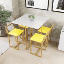 Conjunto Mesa Branca 4 Cadeiras Pequena Estofado Industrial Dourado