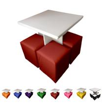 Conjunto Mesa Branca Com 4 Puffs Quadrados Banquinho Sala Decoração