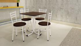 Conjunto Mesa Branca Tampo Imbuia 70x70 Laumar com 4 Cadeiras Epoxi
