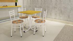 Conjunto Mesa Branca Tampo Madeira Natural 70x70 Laumar com 4 Cadeiras Epoxi