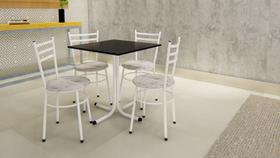 Conjunto Mesa Branca Tampo Preto 70x70 Laumar com 4 Cadeiras Epoxi