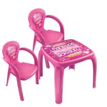 Conjunto Mesa C/ 2 Cadeiras Infantil Lanchinho Brincadeira Estudo Beauty Rosa Meninas Mesinha Criança Suporta até 25kg - Usual Utilidades