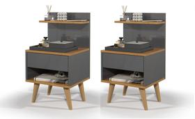 Conjunto Mesa Cabeceira Modelo Sleep com gaveta/prateleira Decoração - Cinza/Nature Conjunto Mesa Cabeceira Modelo Sleep com gaveta/prateleira Decoração - Cinza/Nature