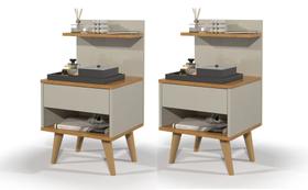 Conjunto Mesa Cabeceira Modelo Sleep com gaveta/prateleira Decoração - Off White/Nature