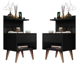 Conjunto Mesa Cabeceira Modelo Sleepe com gaveta/prateleira Decoração Preto