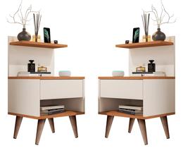 Conjunto Mesa Cabeceira Modelo Sleepe com gaveta/prateleira Decoração Varias Cores