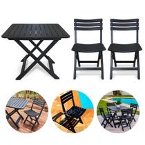 Conjunto Mesa + Cadeira Bistrô Dobrável de Plástico Preto