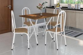 Conjunto Mesa Cadeiras Cozinha Sala de Jantar Churrasqueira Kitnet Branco Amadeirado Harpia Larbelle - Larbelle Móveis