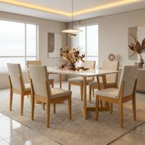 Conjunto Mesa Califórnia com Vidro 6 Cadeiras Dakota Cerejeira Tecido A40 100% Madeira Maciça