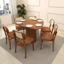 Conjunto Mesa Capri 156x153cm + 6 Cadeiras Organik - Amêndoa Assento Estofado Corano Marrom Mescla