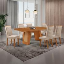 Conjunto Mesa Carolina 6 Lugares Retangular MDF 180CM Creme Moderna Conjunto Mesa Carolina 6 Lugares Retangular MDF 180CM Creme Moderna