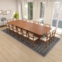 Conjunto Mesa Celebra 360x135cm + 16 Cadeiras Lyon Telinha Natural - Amêndoa Assento Estofado Corano Bege Conjunto Mesa Celebra 360x135cm + 16 Cadeiras Lyon Telinha Natural - Amêndoa Assento Estofado Corano Bege