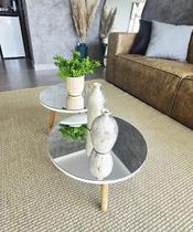 Conjunto Mesa Centro de Sala redonda Espelhada FIT White