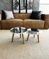 Conjunto Mesa Centro de Sala redonda Espelhada FIT White