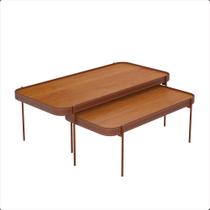 Conjunto Mesa Centro Melin 110x52cm e 87x44cm Nature Pés Metal Cobre Ofertamo