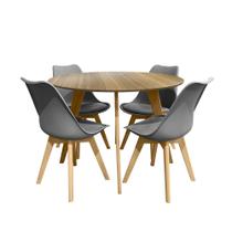 Conjunto Mesa Cimol Linhares 108cm com 4 Cadeiras de Plástico Estofada 80033-BULK Elomio - Cinza