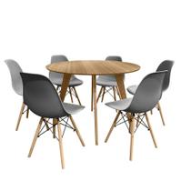 Conjunto Mesa Cimol Linhares 108cm com 6 Cadeiras de Plástico 80025KD-BULK Elomio - Cinza