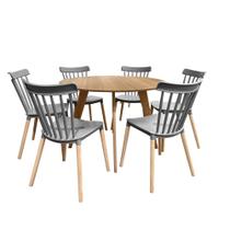 Conjunto Mesa Cimol Linhares 108cm com 6 Cadeiras de Plástico 80042E-BULK Elomio - Cinza