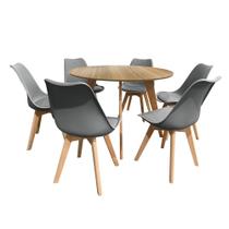 Conjunto Mesa Cimol Linhares 108cm com 6 Cadeiras de Plástico Estofada 80033-BULK Elomio - Cinza