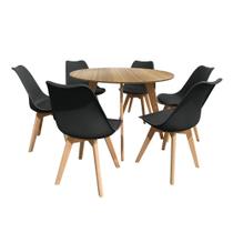 Conjunto Mesa Cimol Linhares 108cm com 6 Cadeiras de Plástico Estofada 80033-BULK Elomio - Preto
