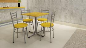 Conjunto Mesa Cinza Tampo Madeira Natural 70x70 Laumar com 4 Cadeiras Epoxi