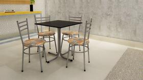 Conjunto Mesa Cinza Tampo Preto 70x70 Laumar com 4 Cadeiras Epoxi