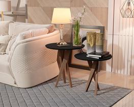 Conjunto Mesa Classic Lateral Redondo Pés de Eucalipto Maciço Preto Móveis Decor