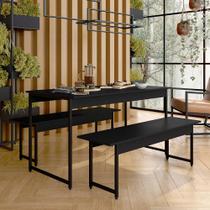 Conjunto Mesa Com 2 Bancos Estilo Industrial Lugano Preto Fosco - M.a Conjunto Mesa Com 2 Bancos Estilo Industrial Lugano Preto Fosco - M.a