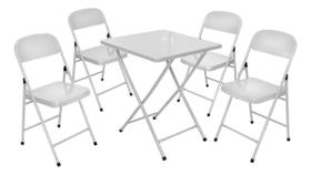 Conjunto Mesa Com 4 Cadeiras Dobráveis Bar Restaurante Aço