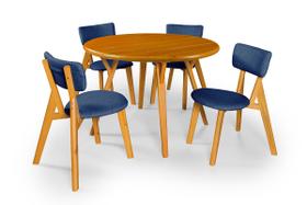 Conjunto Mesa com 4 Cadeiras em Madeira e Linho Conjunto Mesa com 4 Cadeiras em Madeira e Linho