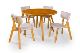 Conjunto Mesa com 4 Cadeiras em Madeira e Linho