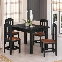 Conjunto Mesa Com 4 Cadeiras Em Madeira Maciça Estofadas Em material sintético Marrom 120cm Preto Olivia Shop Jm