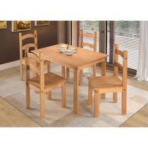 Conjunto Mesa Com 4 Cadeiras Mobília Prime Para Sala De Jantar Em Madeira Maciça 100x70 Mel