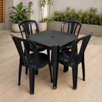 Conjunto Mesa Com 4 Cadeiras Plásticas Inmetro 182kg Preta