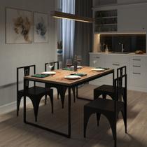 Conjunto Mesa Com 4 Cadeiras Retangular Sala de Jantar Cozinha Industrial Metal Madeira 160x90 cm