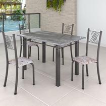 Conjunto Mesa com 4 Cadeiras Tampo de Granito Topázio Sara Yescasa Prata/Botanic Bege/Mart Conjunto Mesa com 4 Cadeiras Tampo de Granito Topázio Sara Yescasa Prata/Botanic Bege/Mart