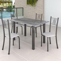 Conjunto Mesa com 4 Cadeiras Tampo de Granito Topázio Sara Yescasa Prata/Branco Liso/Mart Conjunto Mesa com 4 Cadeiras Tampo de Granito Topázio Sara Yescasa Prata/Branco Liso/Mart